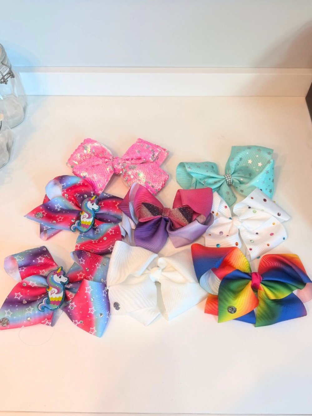 JoJo Siwa Big Cheer Dance Hair Bows Lot Of 8 Asst Unicorn Rainbow Rhinestones